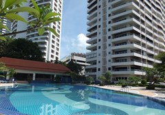 Condominium for sale Pratumnak Pattaya showing the communal pool and condo building 