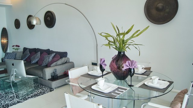 Condominium for rent Wong Amat Sanctuary showing the dining and living areas 