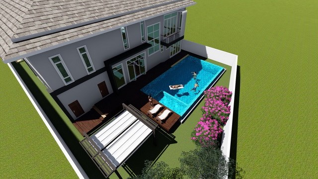 House for sale East Pattaya showing the pool and decking concept House for sale East Pattaya showing the pool and decking concept