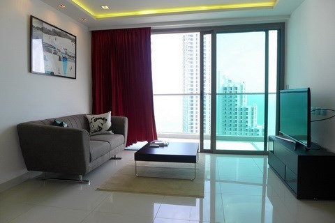 Condominium for rent Wong Amat Tower showing the living room and balcony